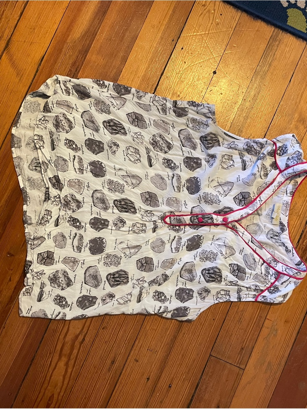 Modcloth White Printed Sleep Tank with Pink Piping